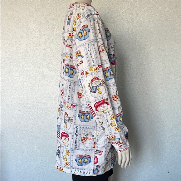 Cherokee Scrub Jacket Medium Snowman Winter Print | Festive Medical Wear - Picture 6 of 7